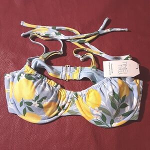 Time and Tru Lemon Print Bikini Top